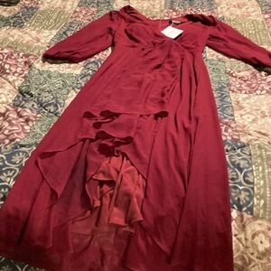 Ever Pretty Elegant Long Sleeve Wine Dress